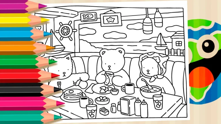 Desenho Estilo Bobbie Goods Lanchando na Praia para Colorir