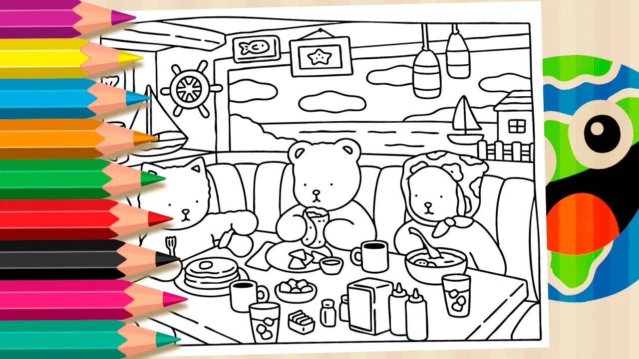 Desenho Estilo Bobbie Goods Lanchando na Praia para Colorir