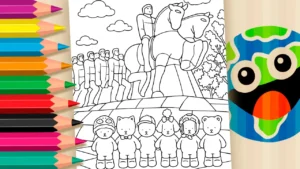 Desenho para colorir Bichinhos no Monumento às Bandeiras para Colorir
