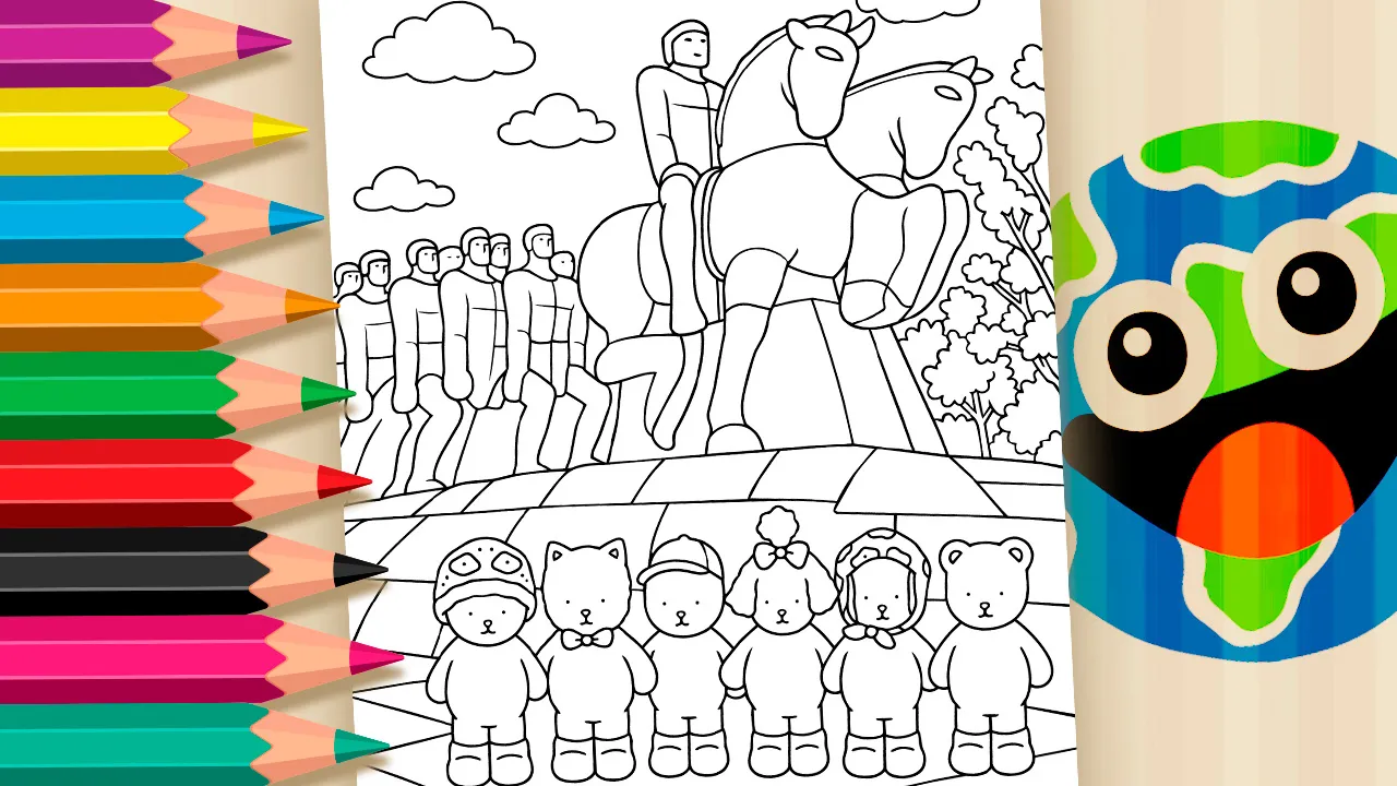 Bichinhos no Monumento às Bandeiras para Colorir