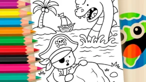Pirata e Monstro Marinho Fofo para Colorir Online