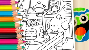 Desenho para colorir Cachorrinha e Bolo Gigante para Colorir Online