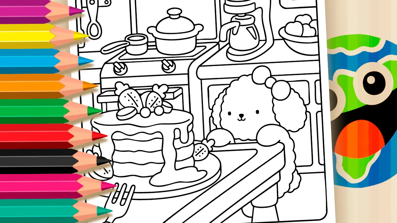 Cachorrinha e Bolo Gigante para Colorir Online
