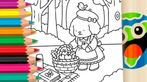 Desenho para colorir Desenho de Cesta de Maçãs estilo Bobbie Goods para Colorir