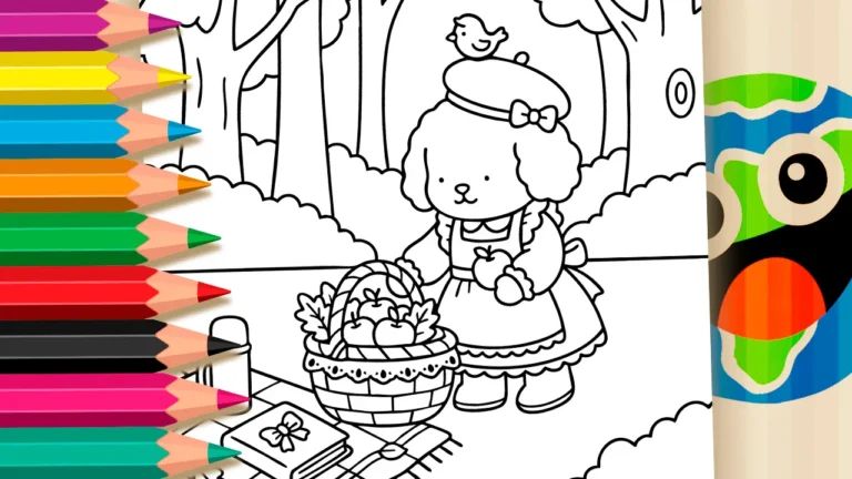 Desenho de Cesta de Maçãs estilo Bobbie Goods para Colorir