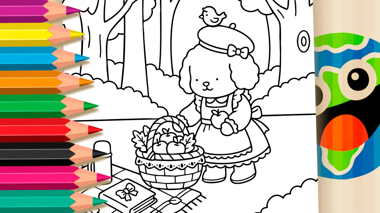 Desenho de Cesta de Maçãs estilo Bobbie Goods para Colorir
