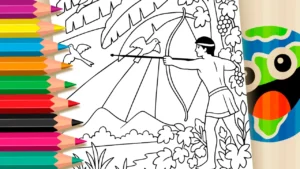 Arqueiro com Passarinhos para Colorir