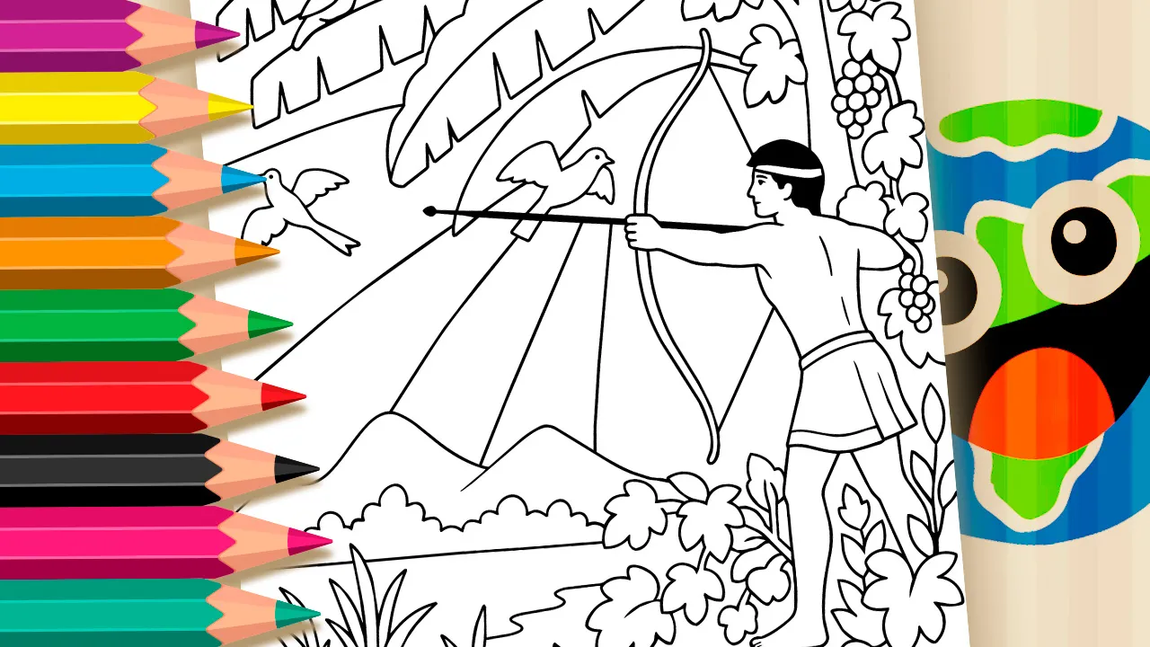 Arqueiro com Passarinhos para Colorir