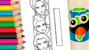 Desenho para colorir Guerreiras do K-Pop Espiando pela Porta para Colorir