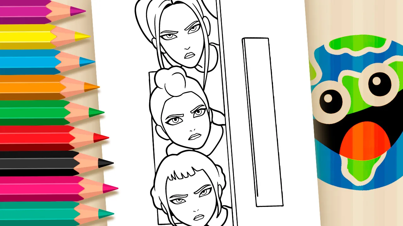 Guerreiras do K-Pop Espiando pela Porta para Colorir