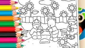 Desenho para colorir Jogo de Beisebol dos Amigos para Colorir Online