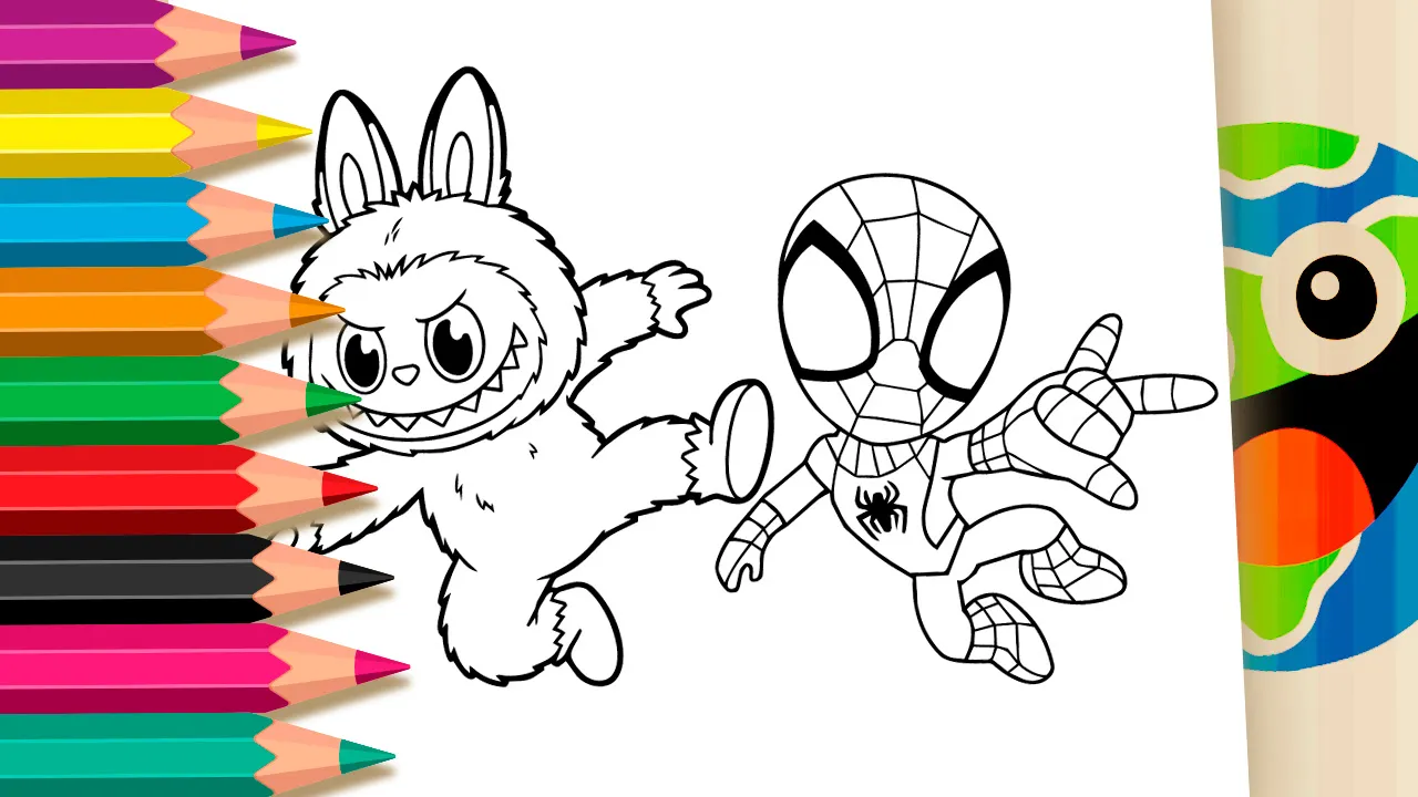 Labubu e Homem-Aranha para Colorir