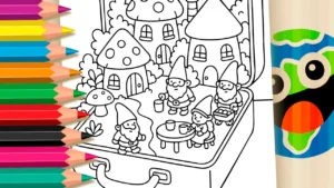 Desenho para colorir Vila de Anões na Mala para Colorir: Mundo Kawaii