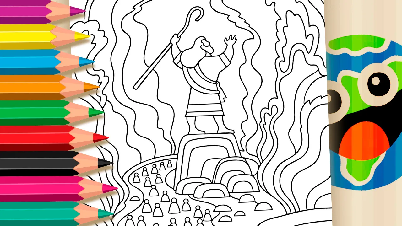Desenho de Moisés e o Mar Vermelho para Colorir