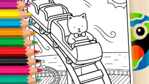 Desenho para colorir Gatinho na Montanha-Russa para Colorir Estilo Bobbie Goods