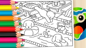 Desenho para colorir Bichinhos Fofos na Piscina estilo Bobbie Goods para Colorir