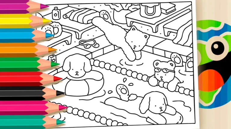 Bichinhos Fofos na Piscina estilo Bobbie Goods para Colorir