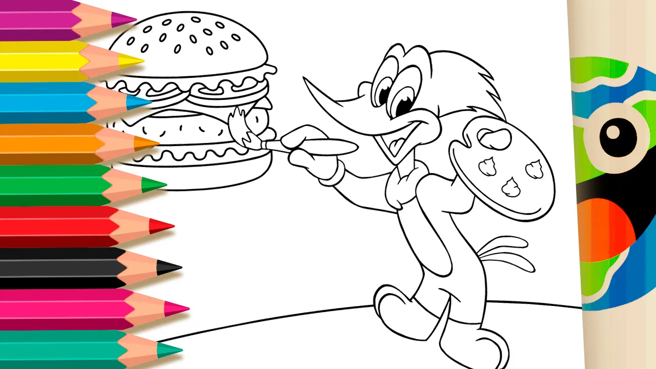 Pica-Pau Pintando Hambúrguer: Desenho para Colorir
