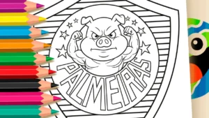 Desenho para colorir Desenho do Escudo do Palmeiras com Mascote para Colorir