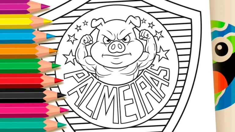 Desenho do Escudo do Palmeiras com Mascote para Colorir