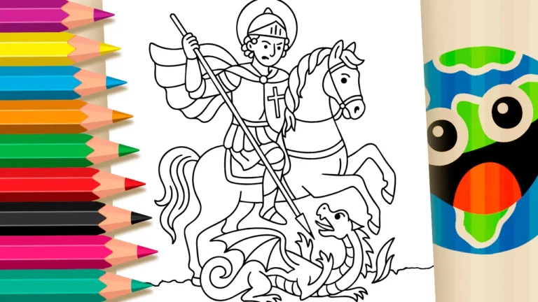 Desenho de São Jorge e o Dragão para Colorir Online
