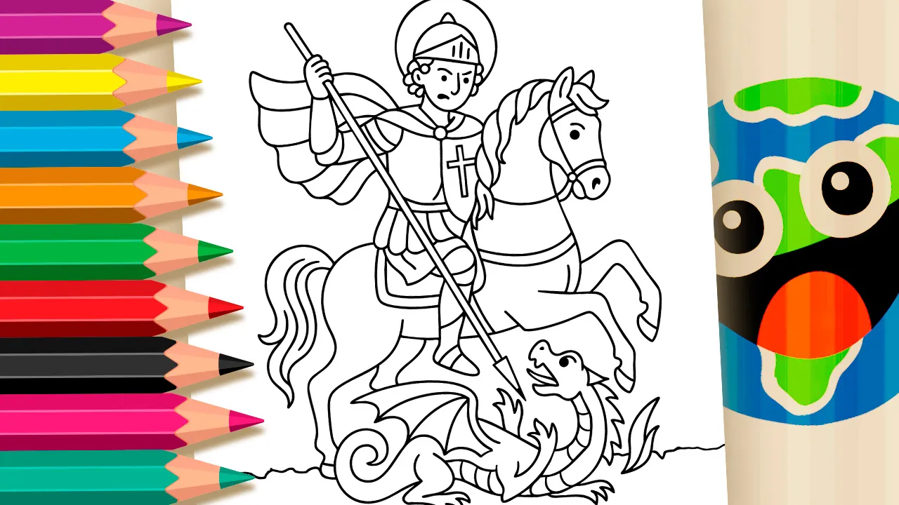 Desenho de São Jorge e o Dragão para Colorir Online