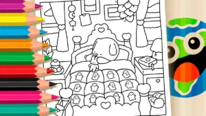 Desenho de Quarto Aconchegante com Colcha de Fantasmas
