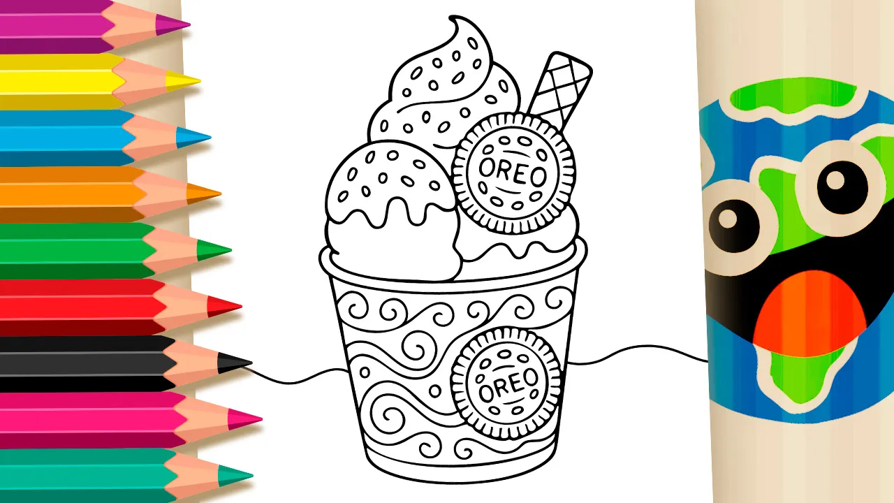Taça de Sorvete com Oreo para Colorir