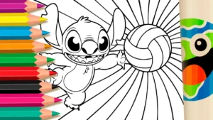 Stitch Jogando Vôlei para Colorir Online
