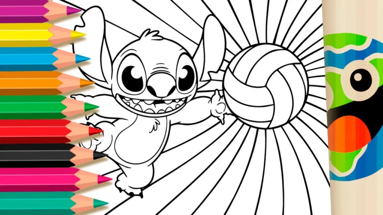 Stitch Jogando Vôlei para Colorir Online
