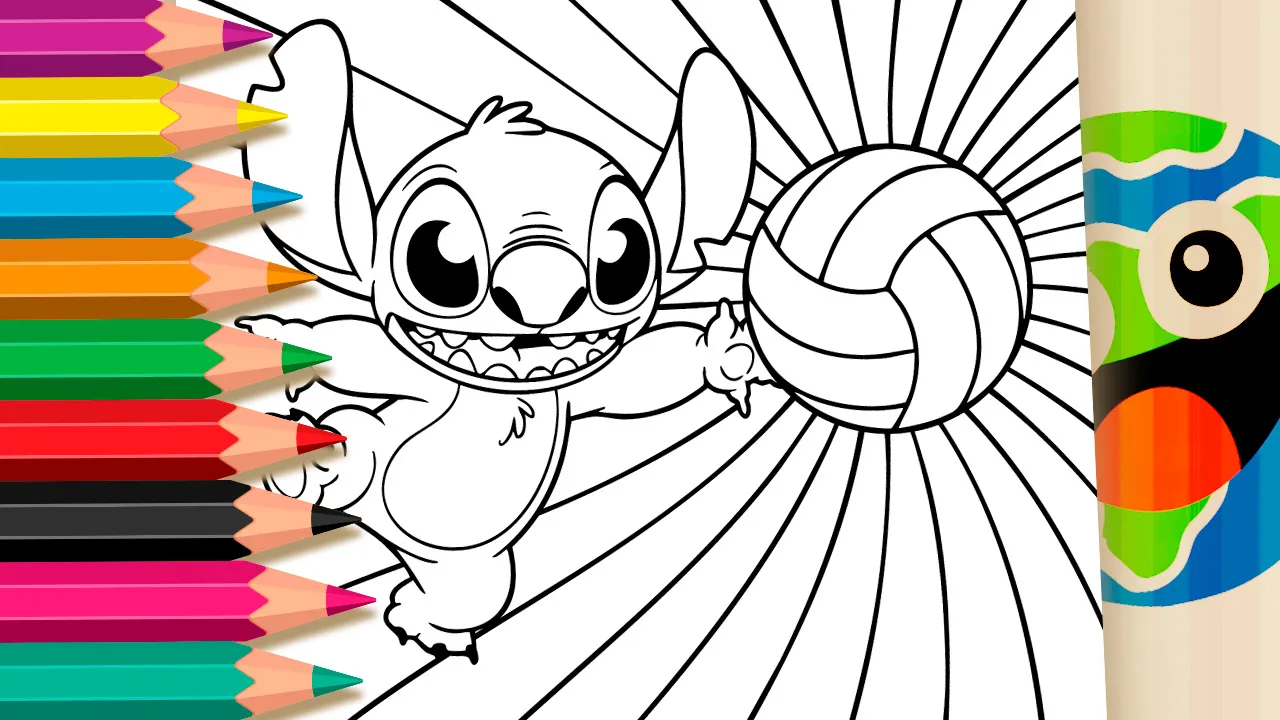 Stitch Jogando Vôlei para Colorir Online
