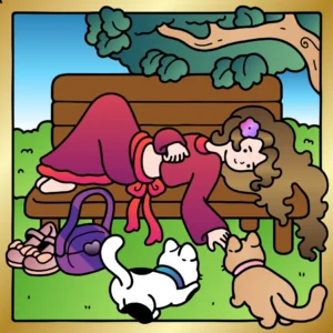 A MOÇA RELACHANDO COM OS GATOS