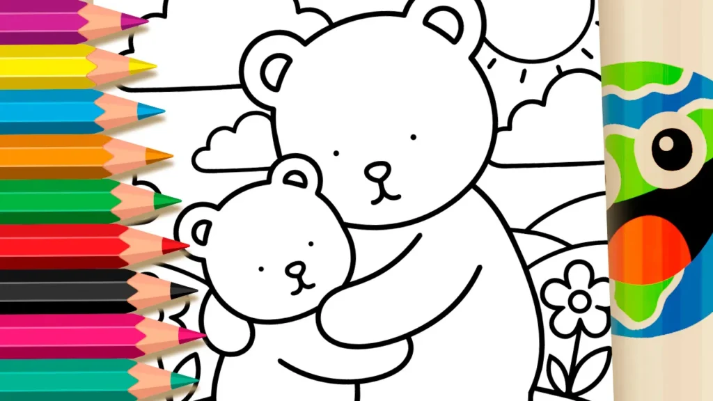 Ursinhos Pai e Filho se Abraçando para Colorir