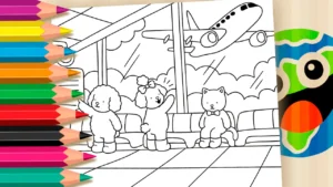 Amiguinhos no Aeroporto para Colorir