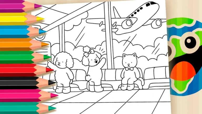 Amiguinhos no Aeroporto para Colorir