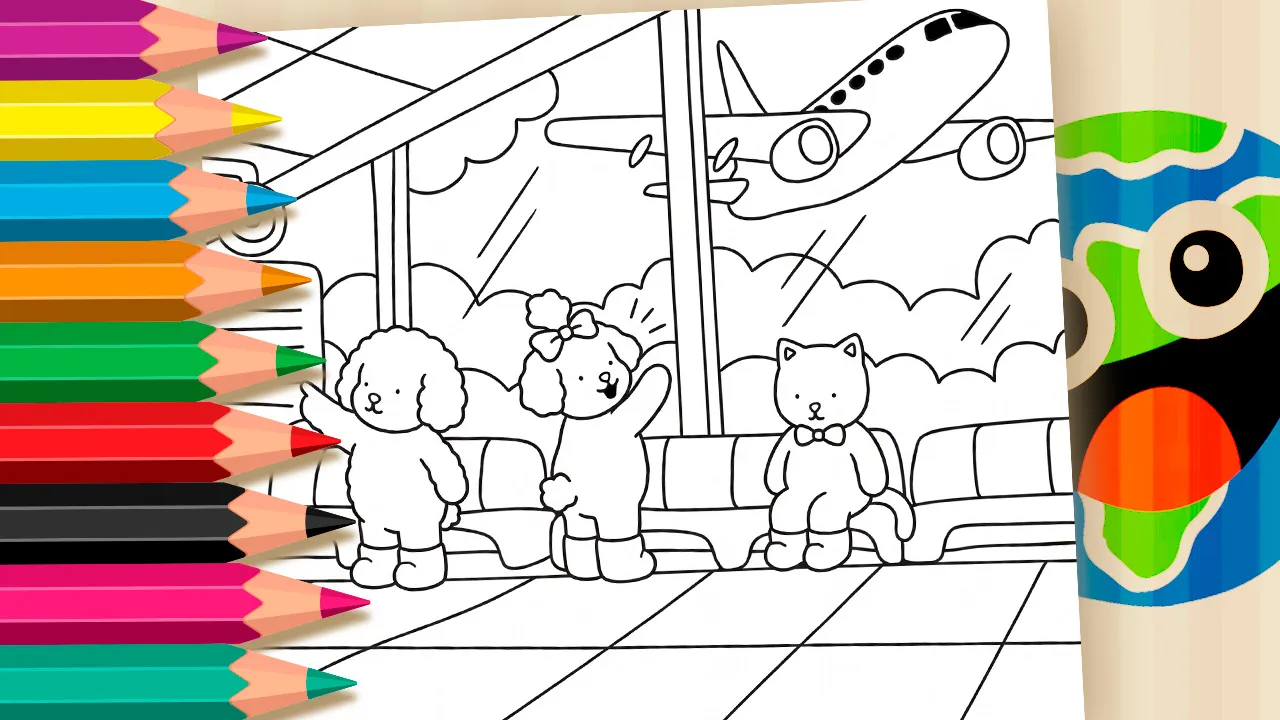 Amiguinhos no Aeroporto para Colorir