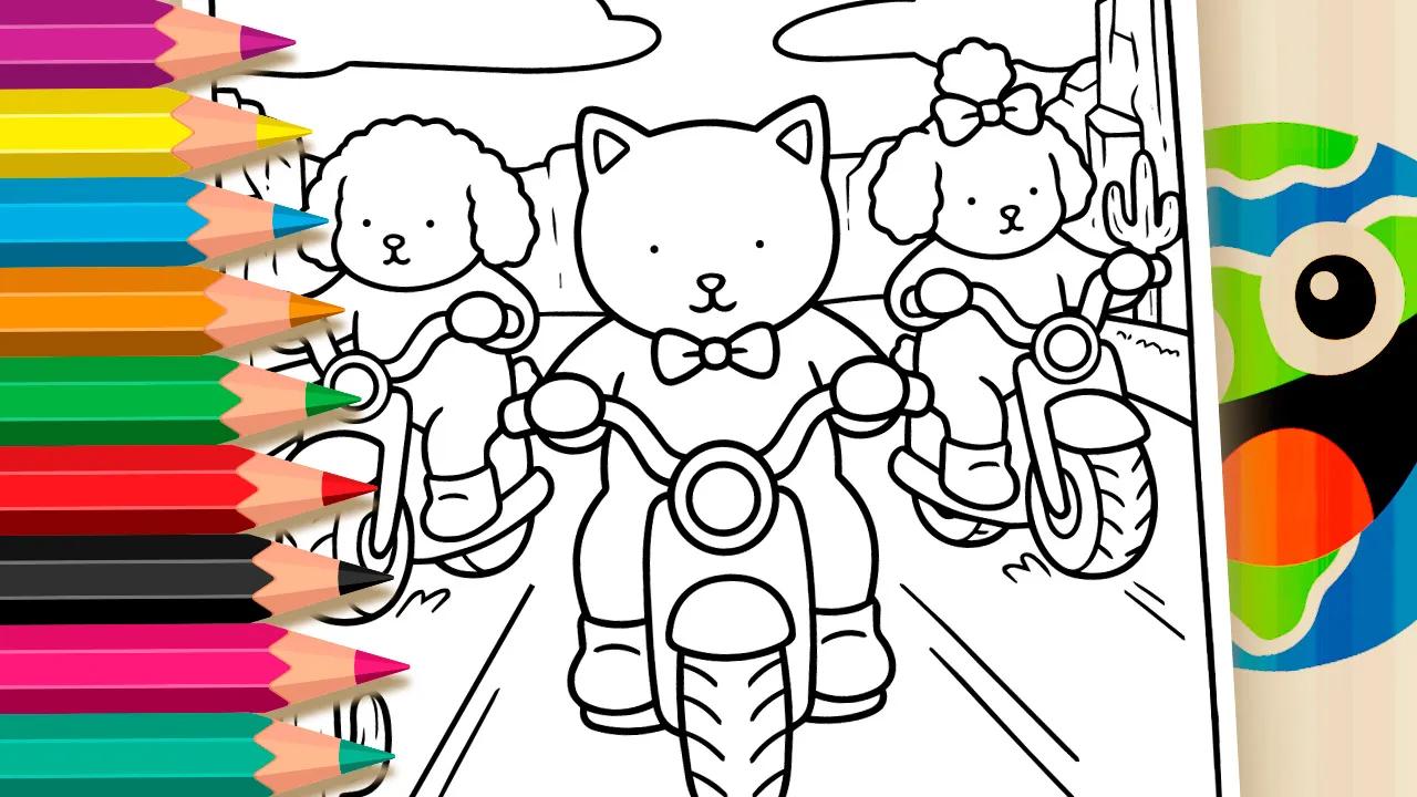 Animais em Motos no Deserto para Colorir
