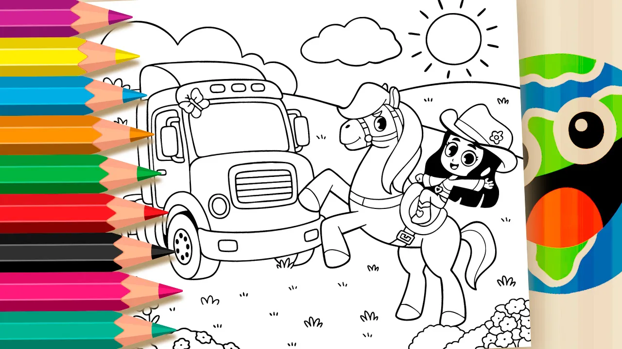 Boiadeirinha de Cavalo e Caminhão para Colorir