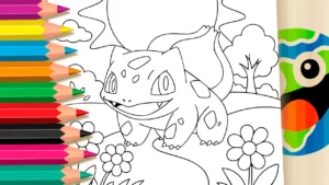 Desenho para colorir Bulbasaur para Colorir: Sol e Flores