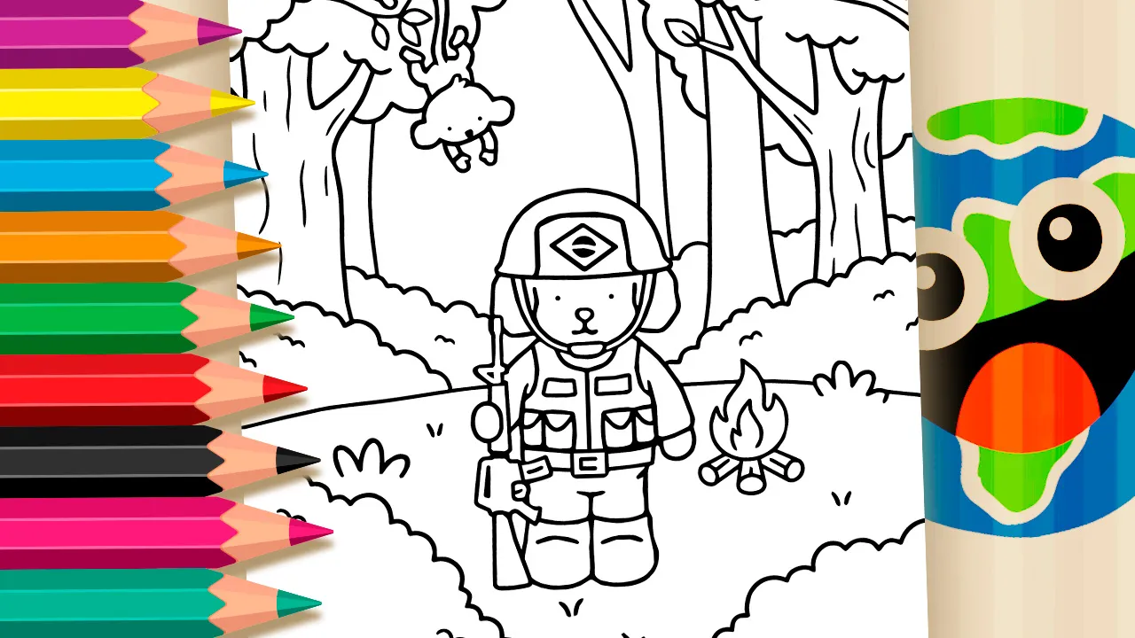 Cachorrinho Soldado na Selva para Colorir