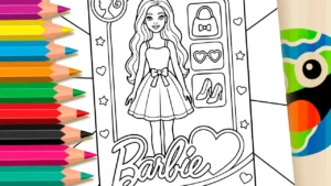Barbie na Caixa com Acessórios para Colorir