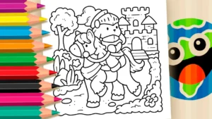 Cavaleiro Fofo no Cavalo — Desenho para Colorir Medieval