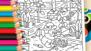 Desenho Colhendo Verduras Estilo Bobbie Goods para Colorir