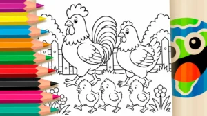 Desenho de Família de Galinhas para Colorir Online