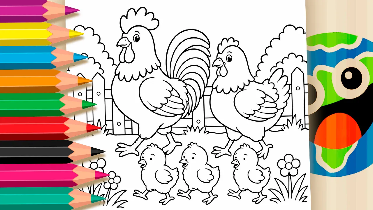 Desenho de Família de Galinhas para Colorir Online