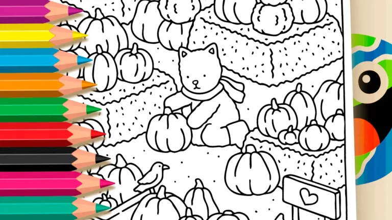Gatinho na Colheita de Abóboras para Colorir