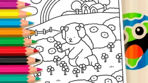 Cachorrinha com Trevo e Arco-Íris para Colorir