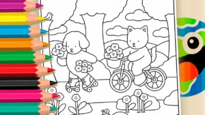 Passeio com Flores no Parque no Estilo Bobbie Goods para Colorir