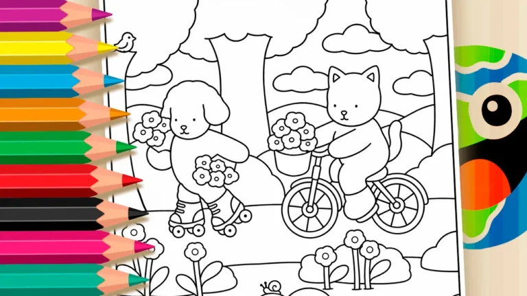 Passeio com Flores no Parque no Estilo Bobbie Goods para Colorir