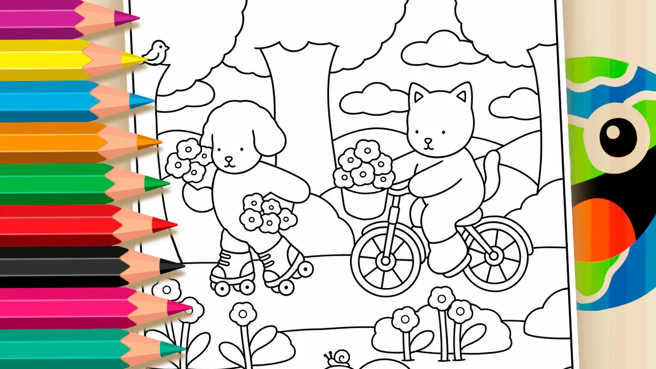 Passeio com Flores no Parque no Estilo Bobbie Goods para Colorir